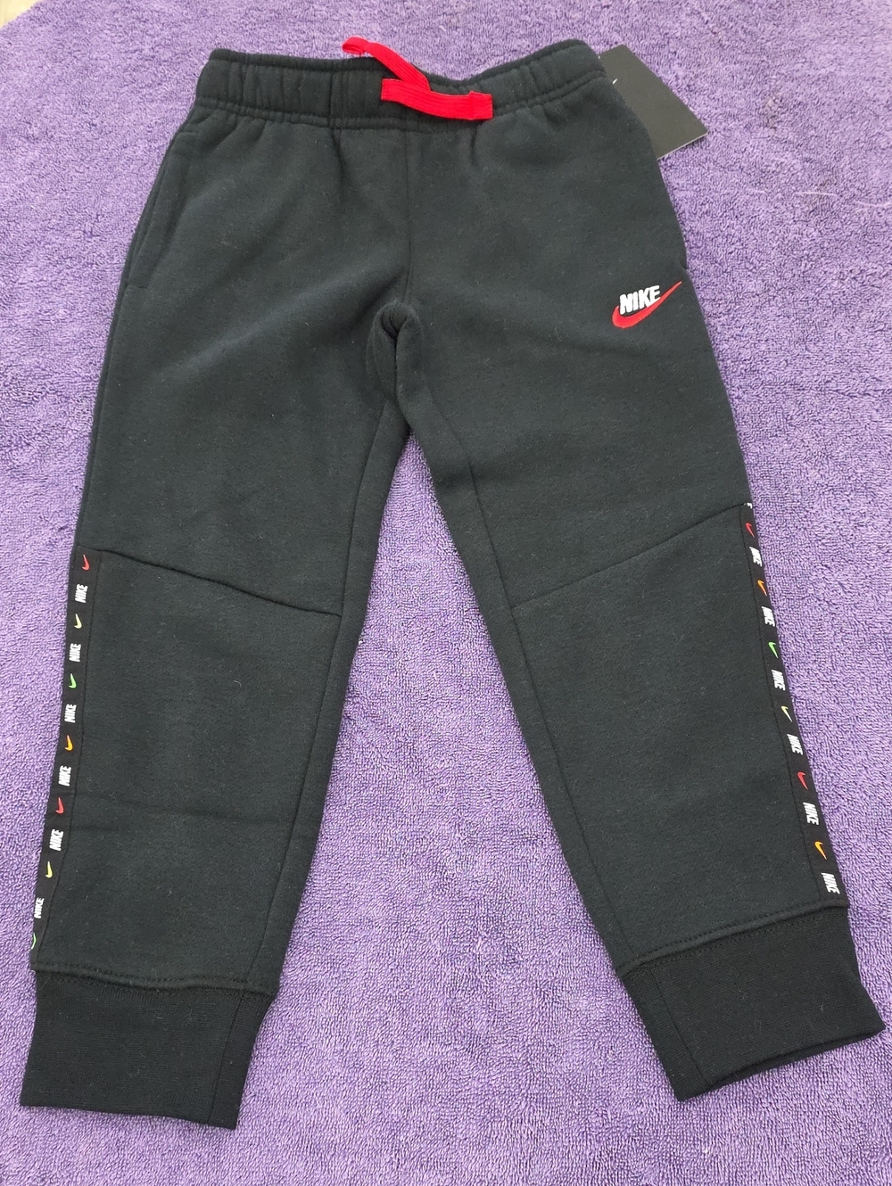 NWT Nike Black Kids Sweatpants with Red Drawstring & Logo
